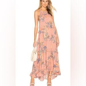 Free People Anita Printed Floral Pink Tiered Tie Back Maxi Dress Size Small
